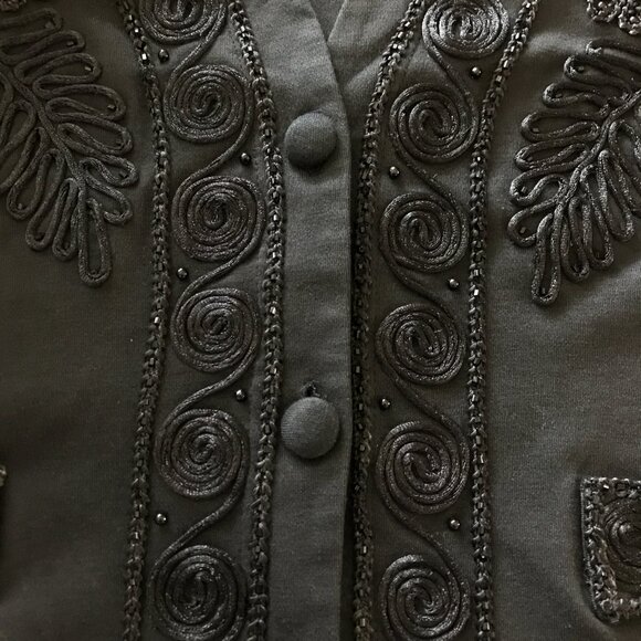 Lisa Ashley Jacket Women Size Medium Black Bead Floral Button Up Long Sleeve - Picture 11 of 12